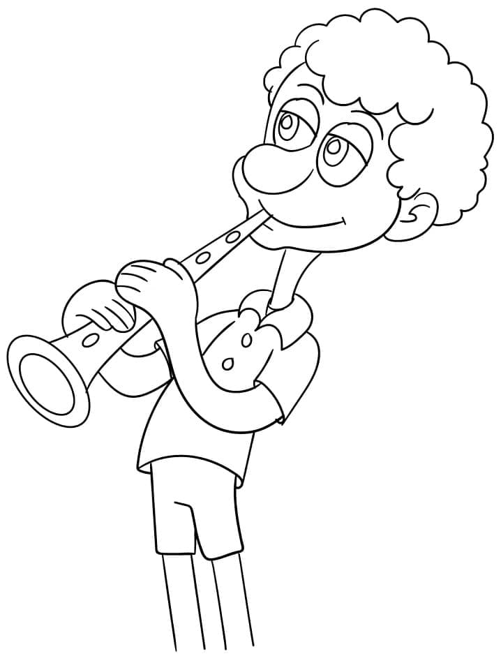 Desenho deUm Menino Tocando Clarinete para colorir