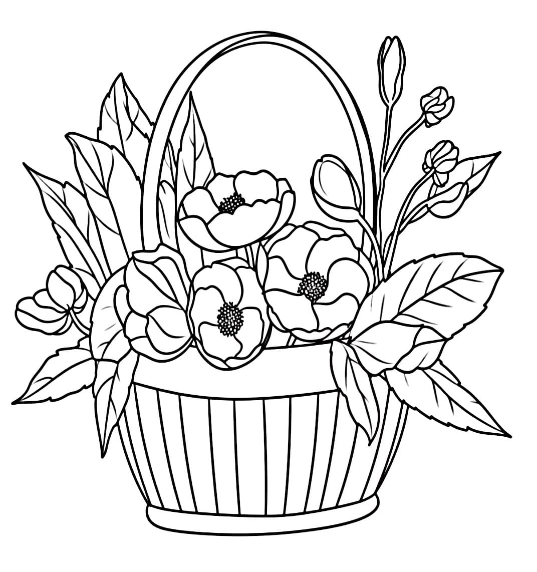 Desenho deUma Cesta de Flores para colorir