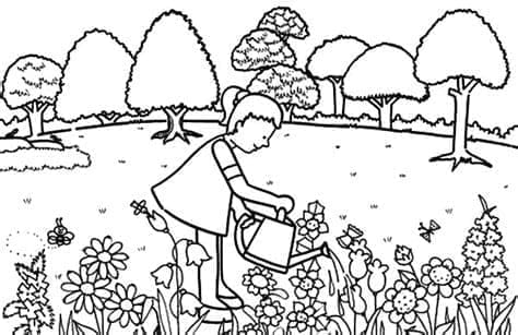 Desenho de Uma Menina no Jardim para colorir