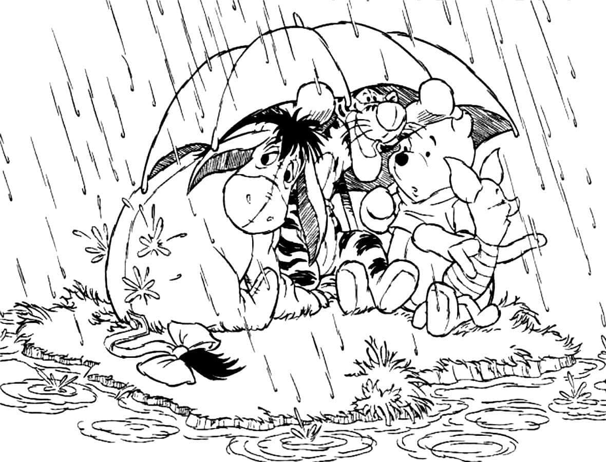 Desenho deUrsinho Pooh na Chuva para colorir