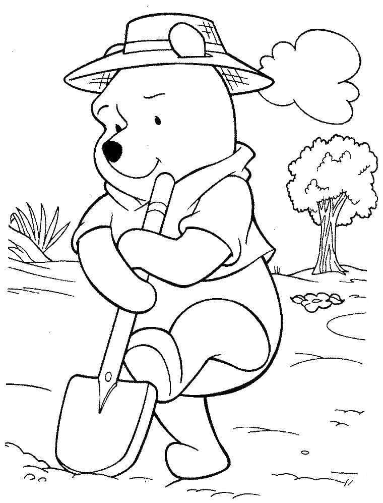 Desenho de Ursinho Pooh no Jardim para colorir