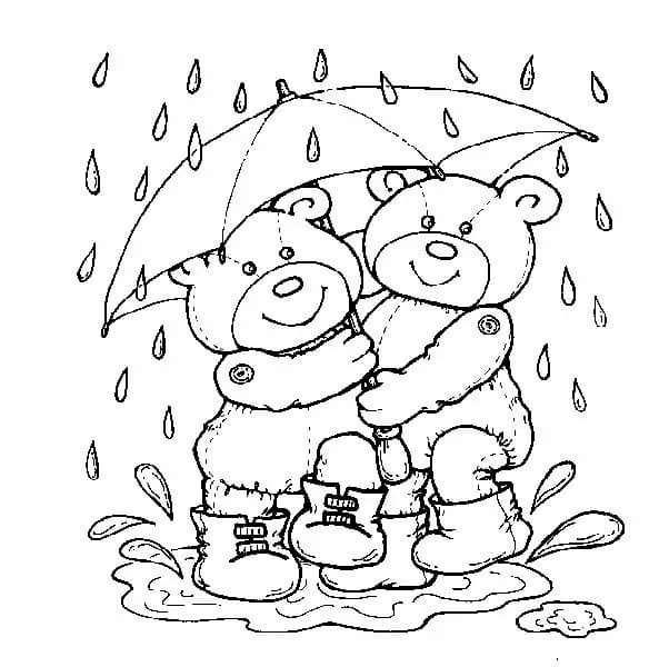 Desenho deUrsinhos na Chuva para colorir