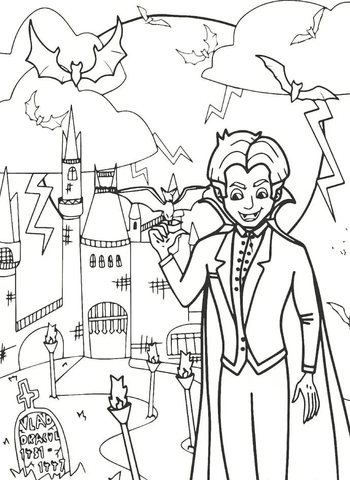 Desenho deVampiro e Castelo para colorir