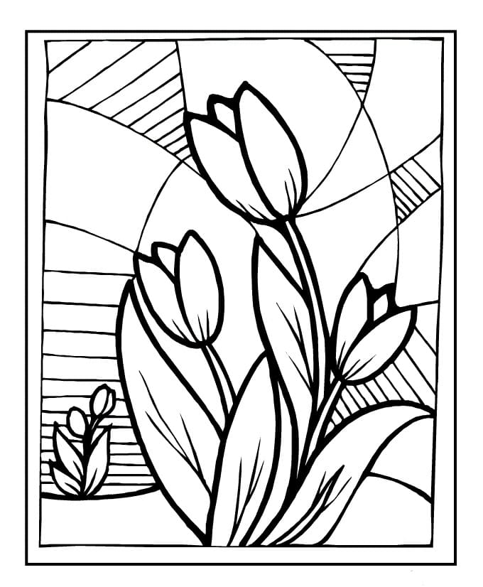 Desenho deVitrais de Tulipas para colorir