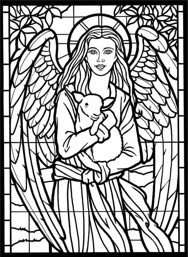 Desenho deVitral de Anjo para colorir