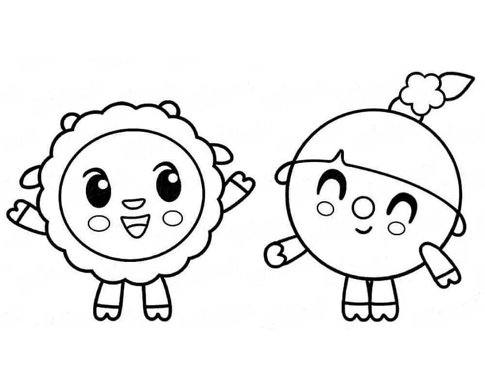 Desenho deWally e Rosy de Baby Riki para colorir