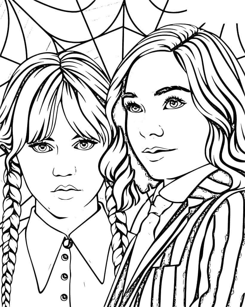 Desenho deWandinha e Enid para colorir