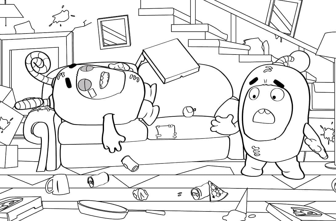 Desenho deZee e Jeff de Oddbods para colorir