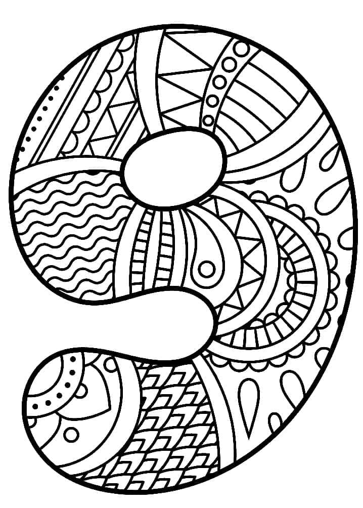 Desenho deZentangle Número 9 para colorir