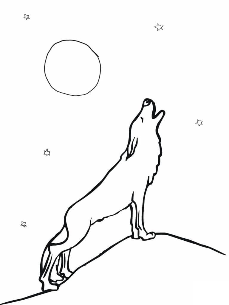 Desenho de Lobo na Noite para colorir