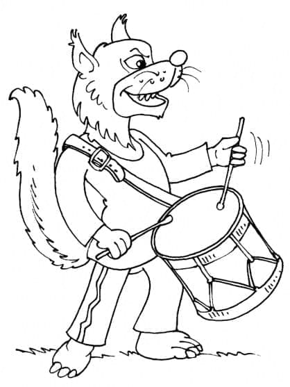 Desenho de Lobo Toca Bateria para colorir