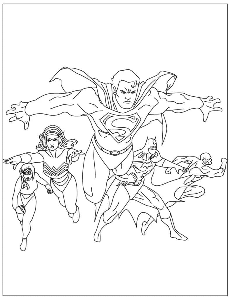 Desenho dePersonagens de Liga da Justiça para colorir