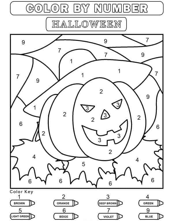 Desenho deUma Abóbora de Halloween Colorir Por Número para colorir