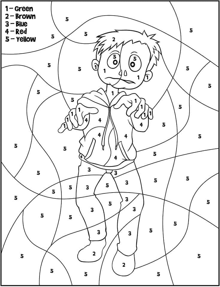 Desenho deZumbi do Dia das Bruxas Colorir Por Número para colorir