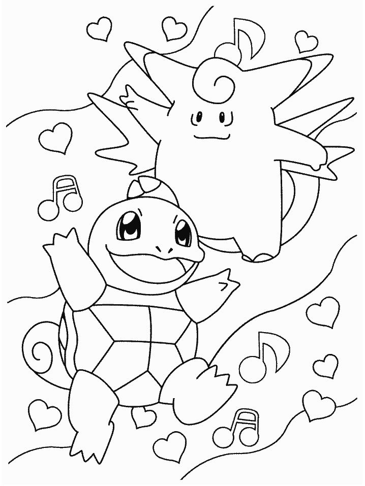 Desenho de Pokemon e Tartaruga para colorir