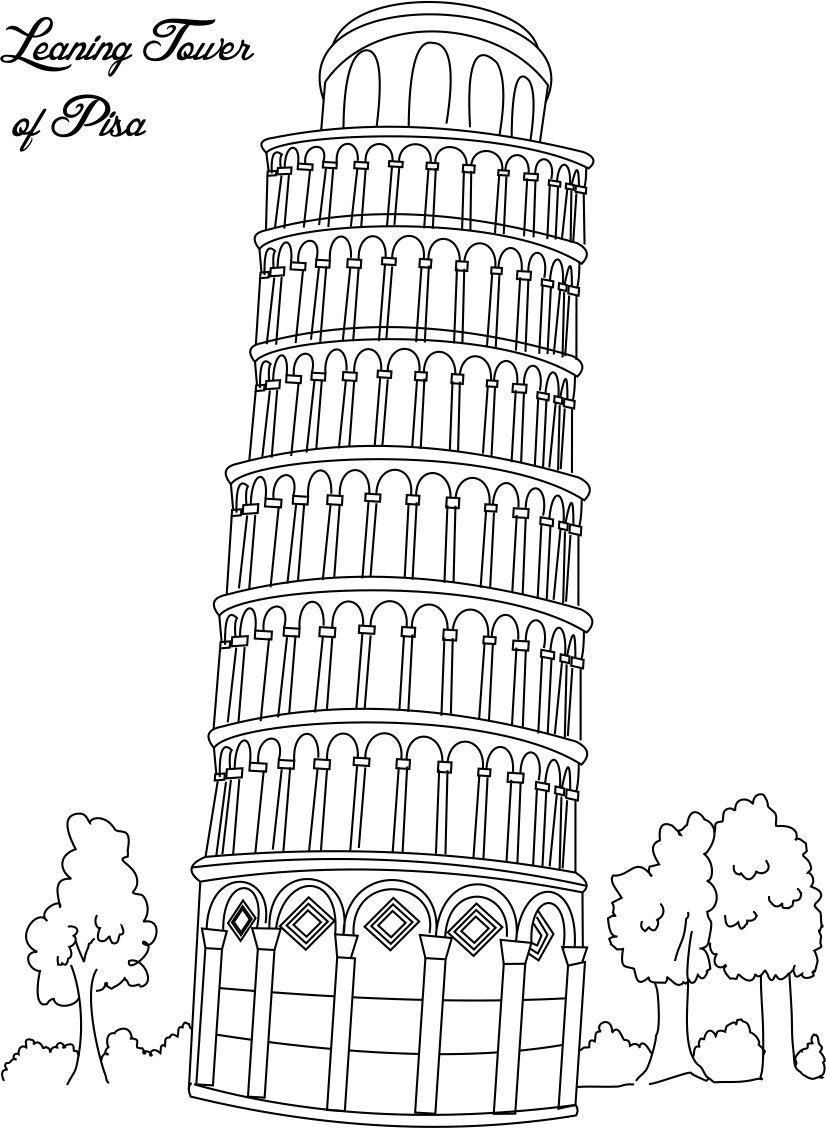 Desenho deTorre Inclinada de Pisa para colorir