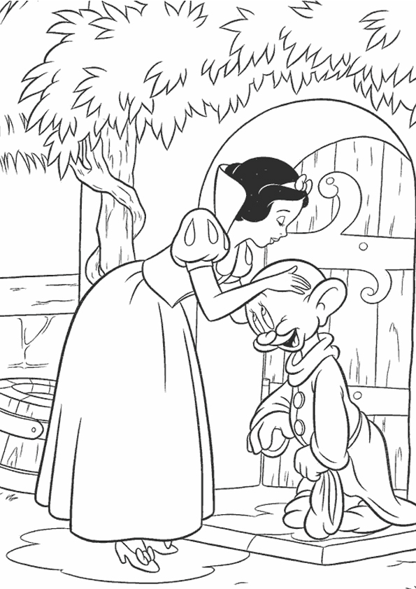 Desenho deBranca de Neve Beijando o Anão para colorir