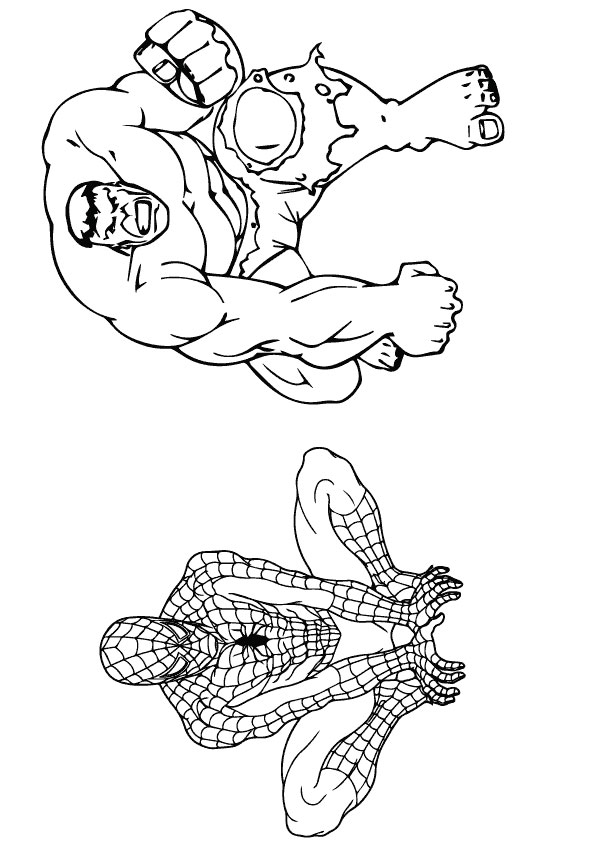 Desenho de Hulk E Homem Aranha para colorir