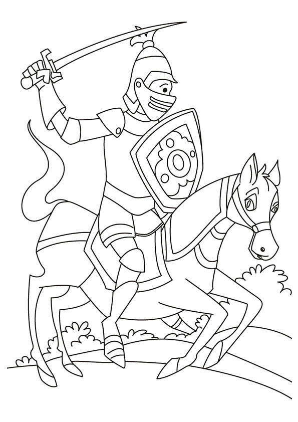 Desenho de Cavaleiro em Um Cavalo para colorir