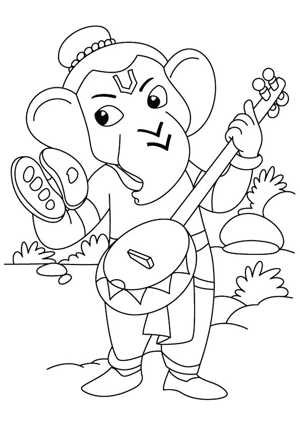 Desenho deGanesha Jogando Sitar para colorir