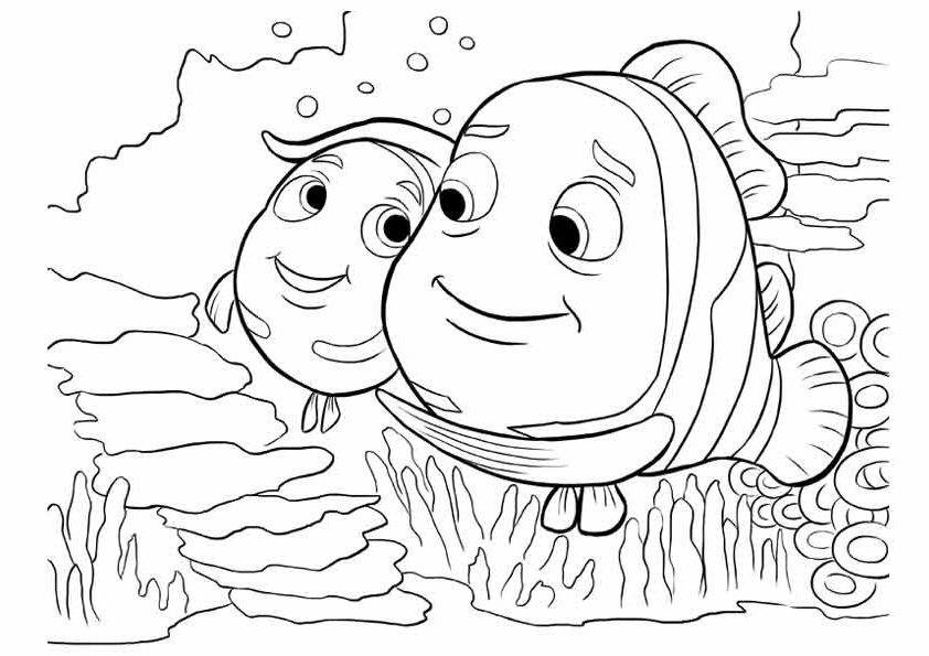 Desenho de Mama e Nemo para colorir