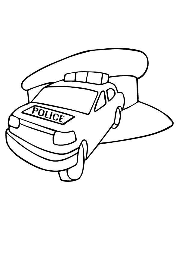 Desenho deCarro de Polícia e Chapéu para colorir