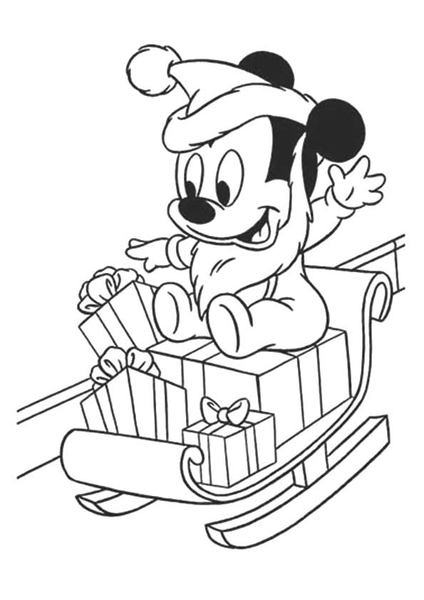 Desenho de Mickey Mouse No Trenó para colorir