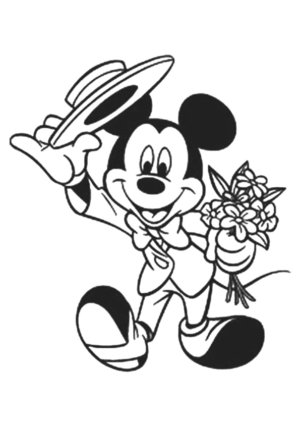 Desenho de Mickey Mouse Com Flores para colorir