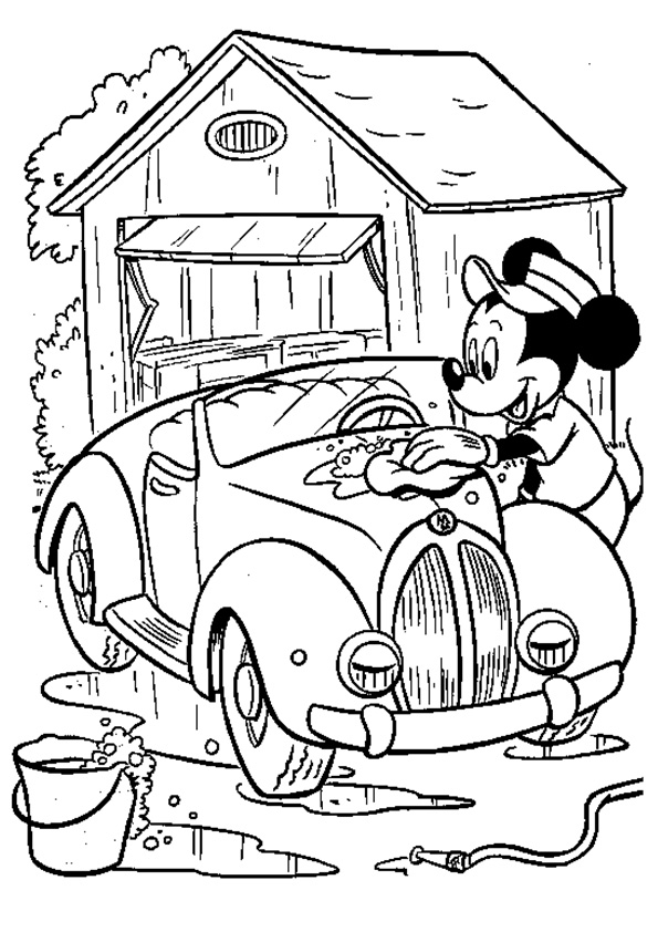 Desenho de Mickey Lavando Um Carro para colorir