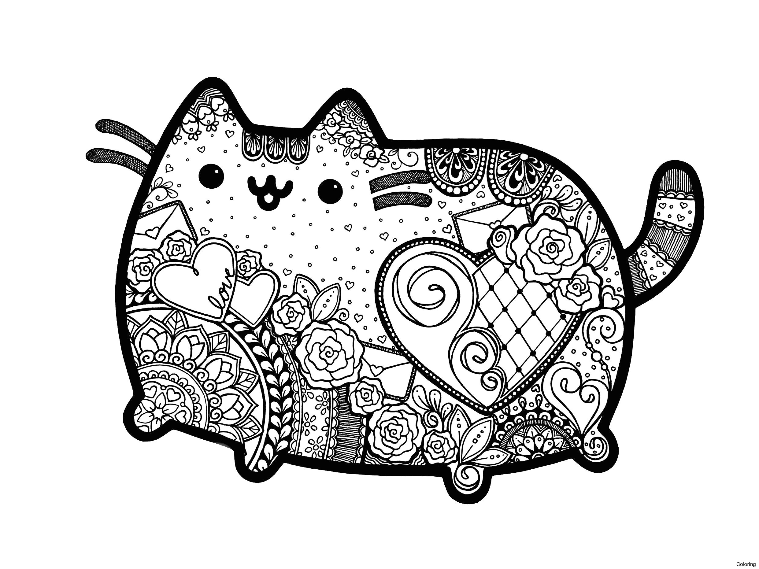 Desenho de Pusheen Mandala para colorir