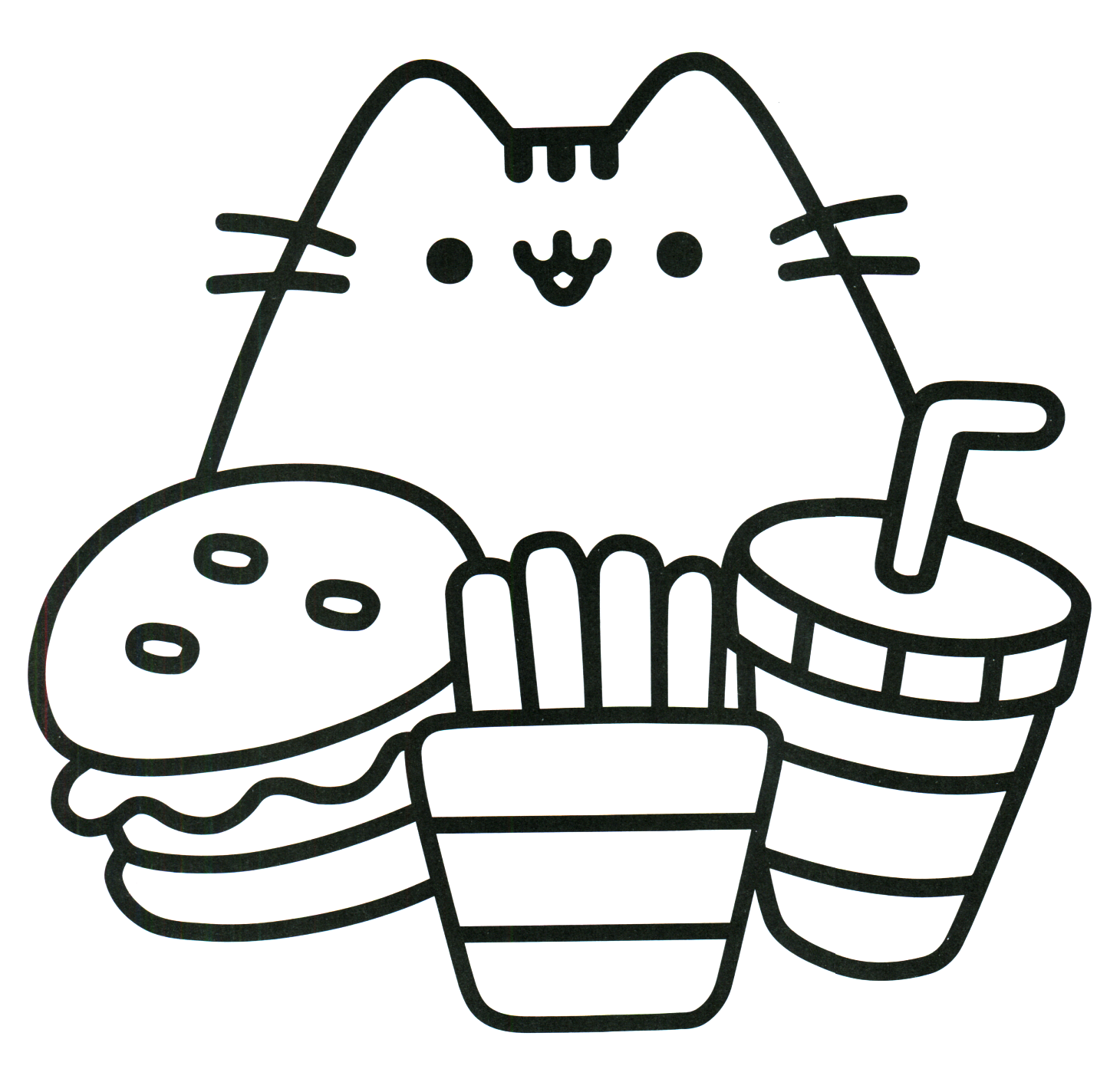 Desenho de Pusheen com Alimentos para colorir