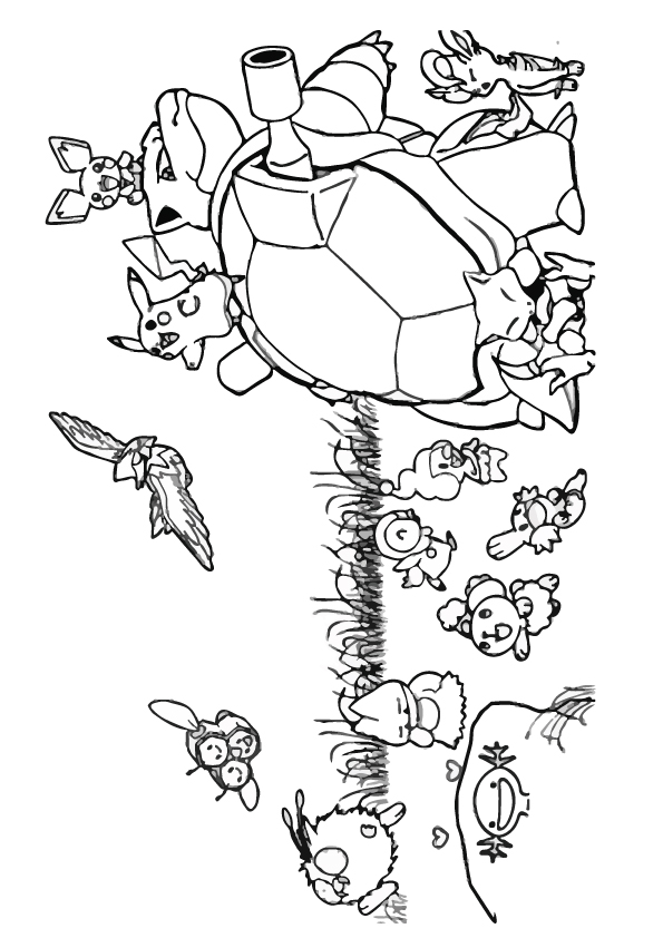 Desenho dePikachu E Blastoise para colorir