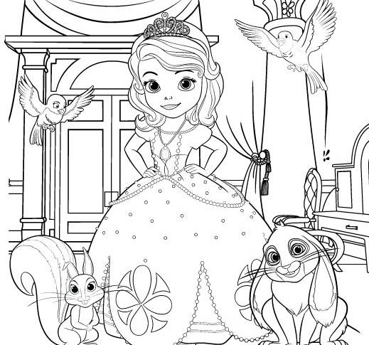 Desenho de Sofia Com Animais para colorir