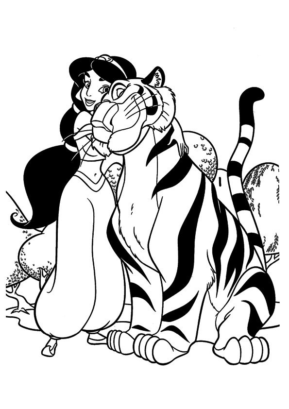 Desenho dePrincesa Jasmine Com Rajah para colorir