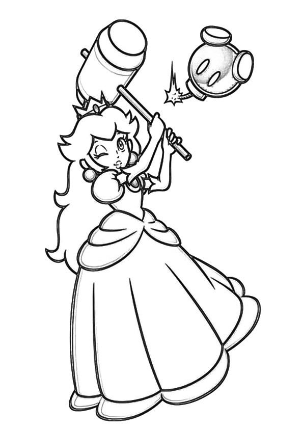 Desenho dePrincesa Peach Com Martelo para colorir