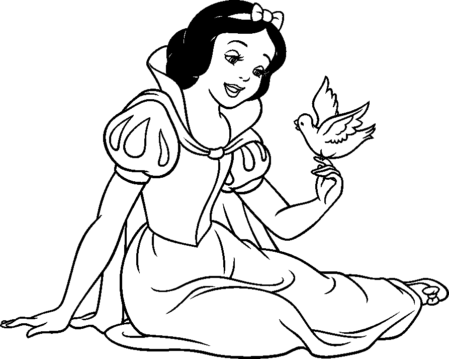 Desenho deBranca de Neve Com Um Pássaro para colorir