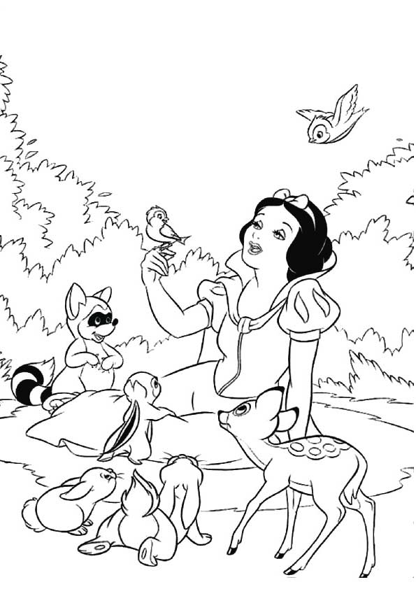 Desenho deBranca de Neve Com Animais para colorir