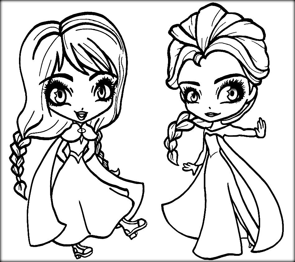 Desenho deChibi Anna e Elsa para colorir