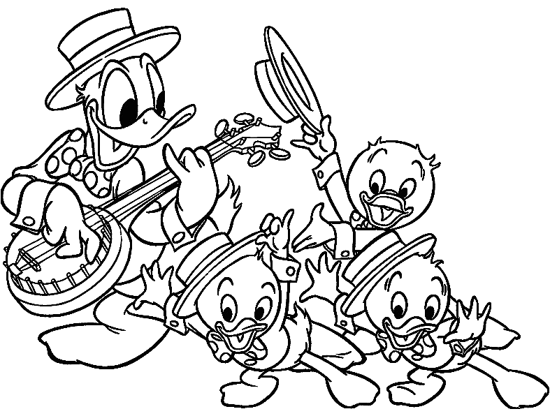 Desenho deDonald Duck Jogando Banjo para colorir