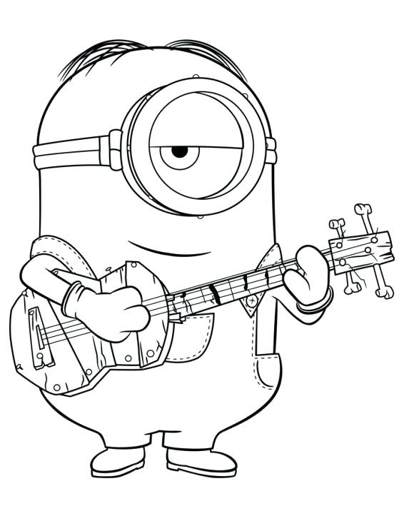 Desenho de Minion Tocando Guitarra para colorir