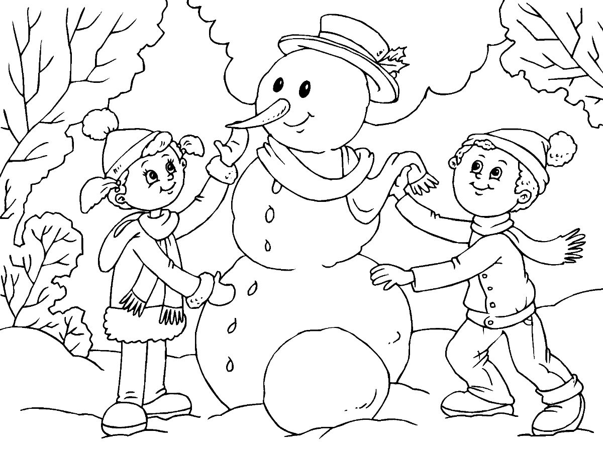 Desenho deConstruindo Um Boneco de Neve para colorir