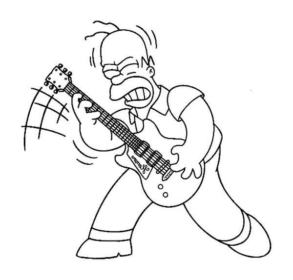 Desenho de Hommer Tocando Guitarra para colorir