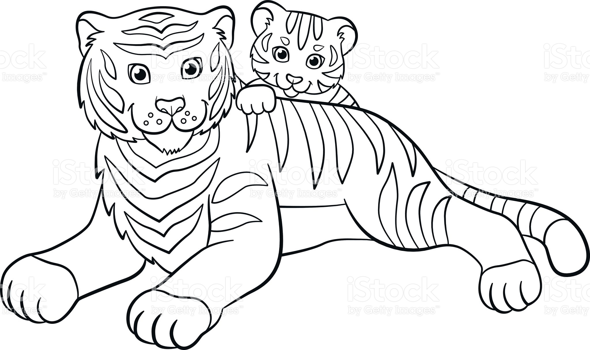 Desenho deMãe Tigre e Bebê Tigre para colorir