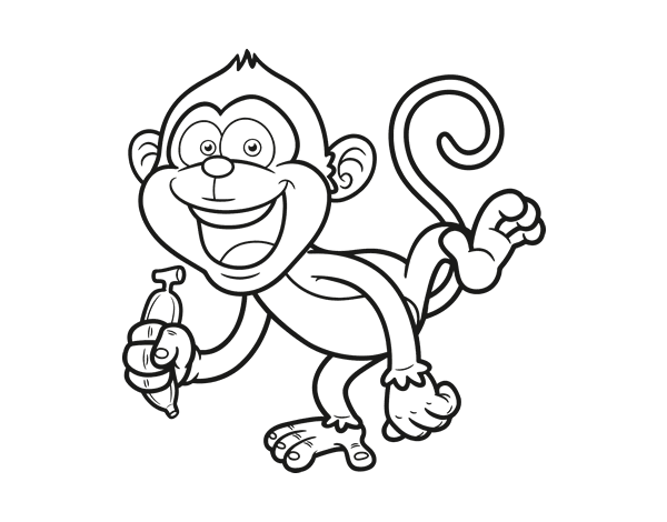 Desenho de Macaco Feliz Com Banana para colorir