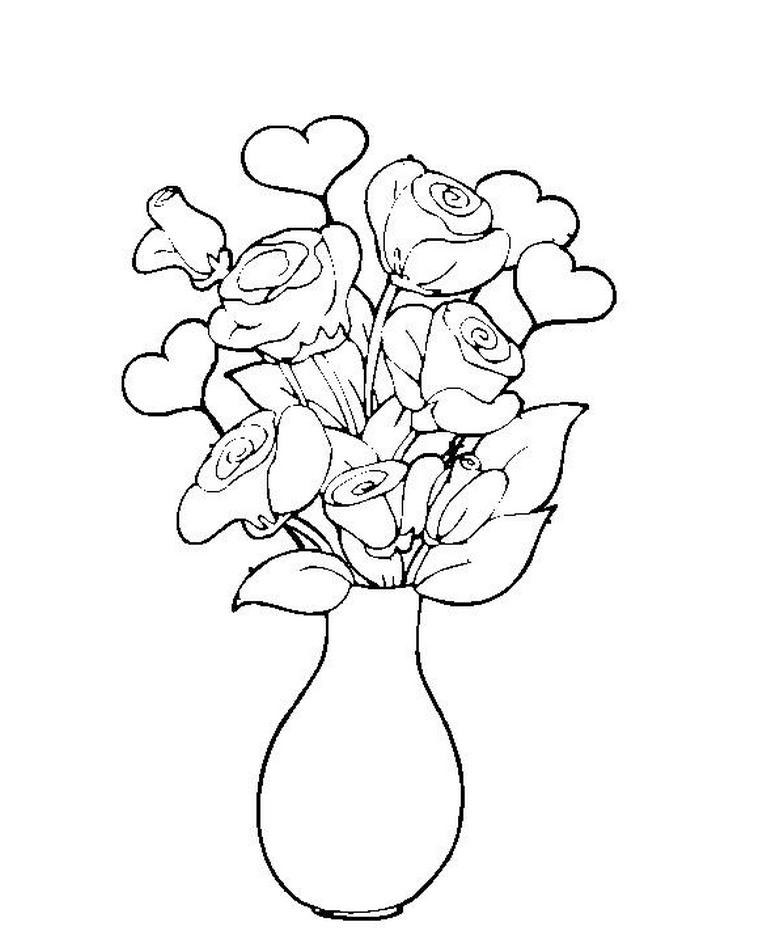 Desenho de Vaso de Rosas para colorir