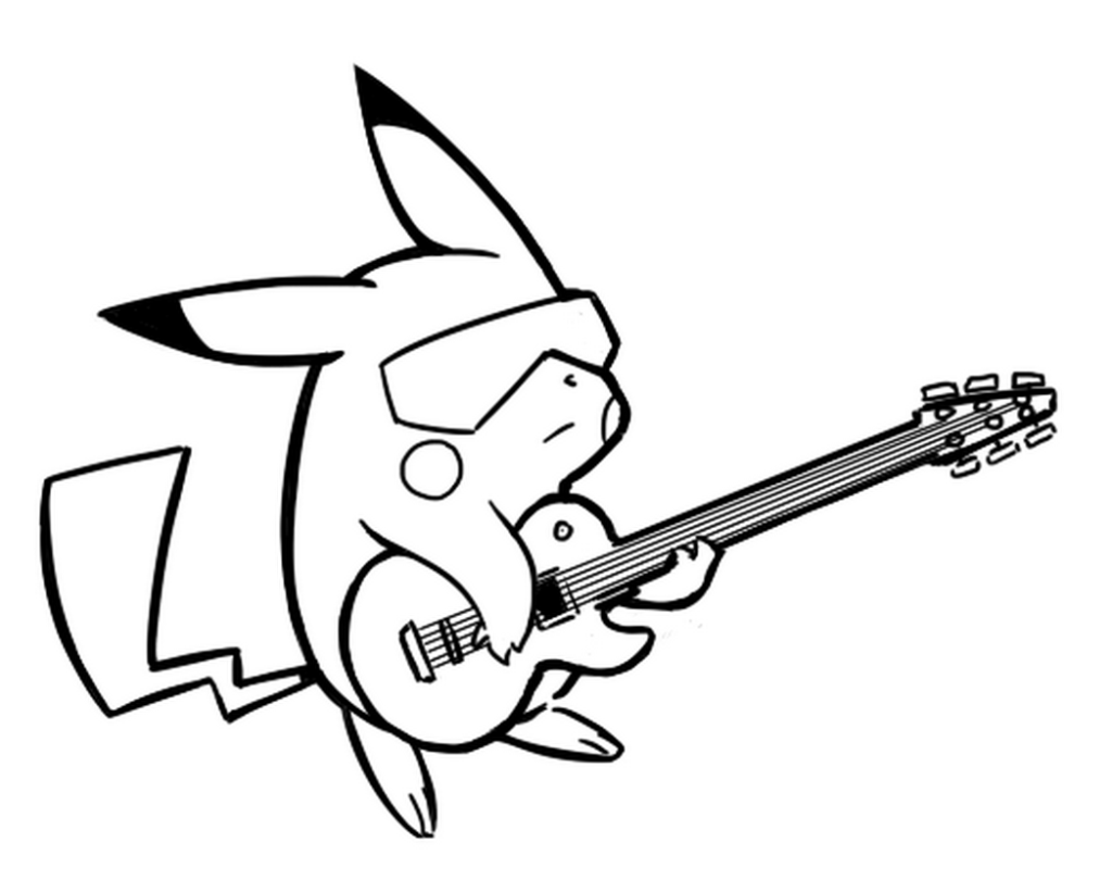 Desenho dePikachu Tocando Guitarra para colorir