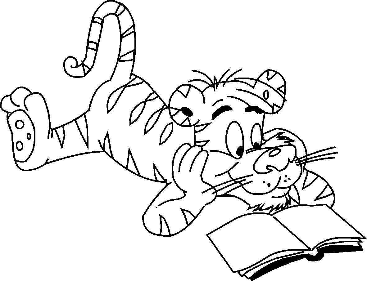 Desenho de Leitura de Tigre para colorir