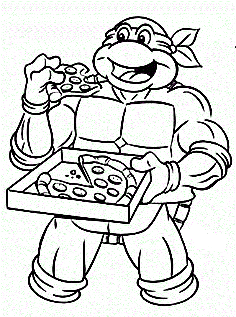 Desenho deTartaruga Ninja Comendo Pizza para colorir