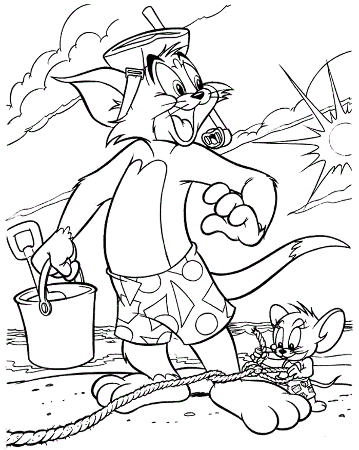 Desenho deTom e Jerry na Praia para colorir