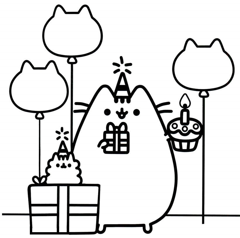 Desenho deAniversário de Pusheen para colorir